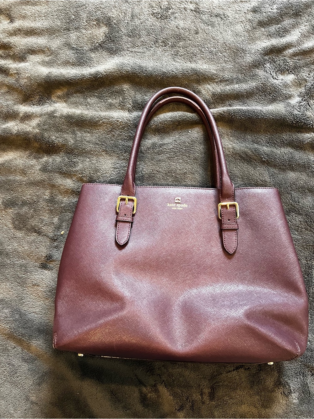 kate spade Burgundy Leather Tote with Gold Hardware